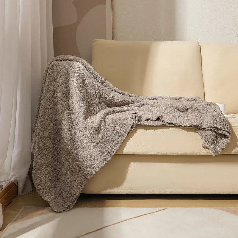 Khaki Plush Solid Color Knitted Blanket for Sofa and Office - Cozy Comfort - Mekamart Australia