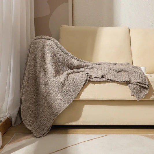 Khaki Plush Solid Color Knitted Blanket for Sofa and Office - Cozy Comfort - Mekamart Australia