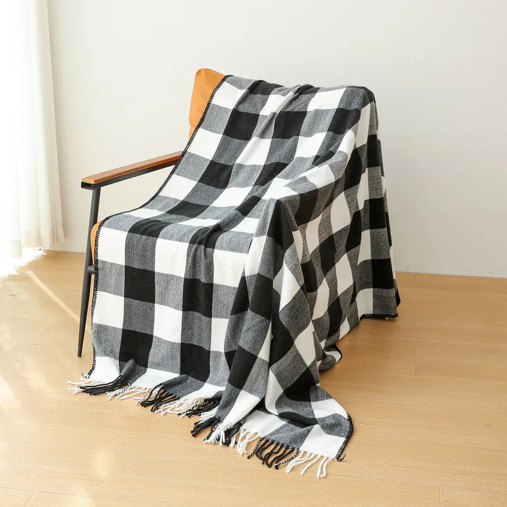 Classic Black White Checkered Faux Cashmere Blanket, 130 x 210 cm, 650g - Mekamart Australia