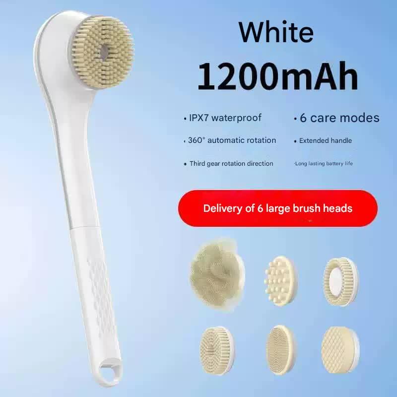 Rechargeable Electric Body Brush & Back Scrubber - 6 Heads, IPX7 Waterproof(white) - Mekamart Australia