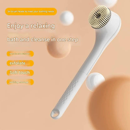 Rechargeable Electric Body Brush & Back Scrubber - 6 Heads, IPX7 Waterproof(white) - Mekamart Australia