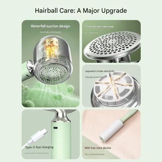 Upgraded Electric Lint Remover with LED Display - 6-Blade, Type-C Fast Charge, 2-in-1 with Sticky Roller(White) - Mekamart Australia