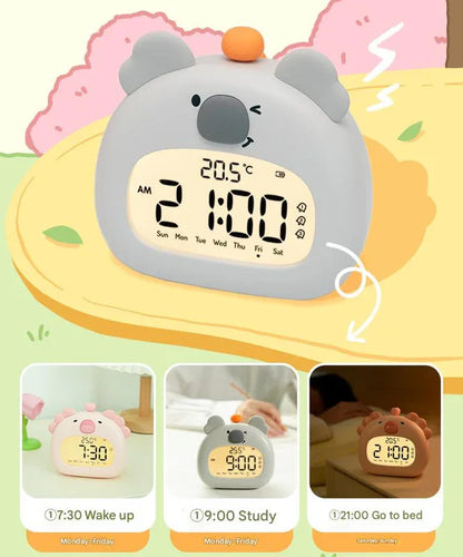 Cute Animal Digital Alarm Clock with Night Light, Temperature & Countdown Timer(Pink salamander) - Mekamart Australia
