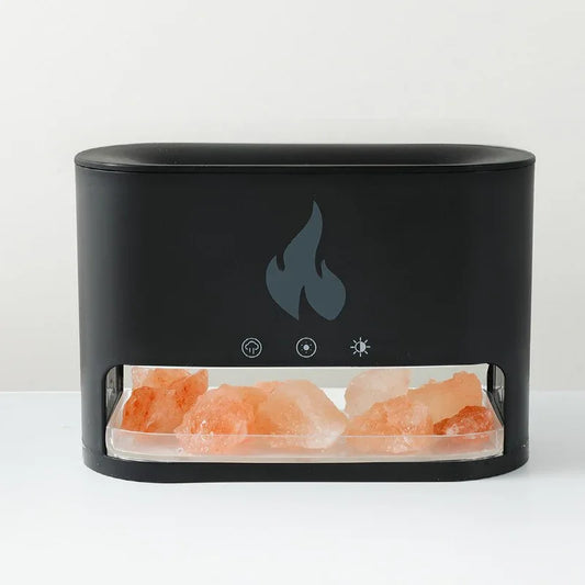 Himalayan Salt Stone Flame Aroma Diffuser & Humidifier - 7 Light Options, Ultrasonic, Auto Shut-Off(black) - Mekamart Australia