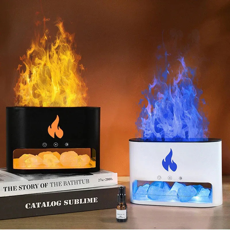 Himalayan Salt Stone Flame Aroma Diffuser & Humidifier - 7 Light Options, Ultrasonic, Auto Shut-Off(black) - Mekamart Australia