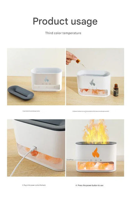 Himalayan Salt Stone Flame Aroma Diffuser & Humidifier - 7 Light Options, Ultrasonic, Auto Shut-Off(black) - Mekamart Australia