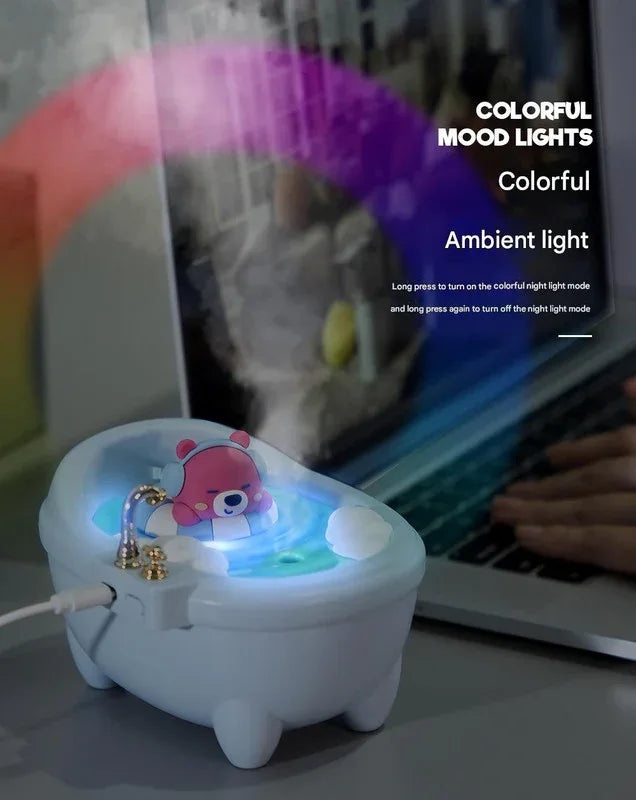 Adorable Bathtub Humidifier with Colorful Night Light - USB-C, 340ml, Auto Shut-Off(Purple Duck) - Mekamart Australia