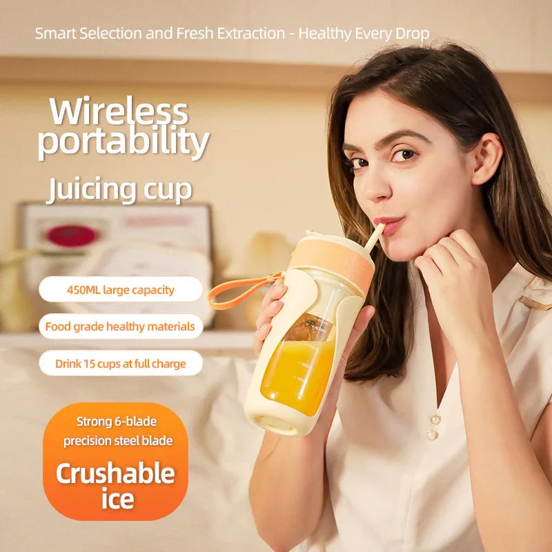Portable Wireless Juicing Cup - 450ml, 6-Blade Ice Crusher, USB-C Fast Charging Smoothie Blender(green) - Mekamart Australia
