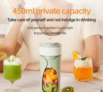 Portable Wireless Juicing Cup - 450ml, 6-Blade Ice Crusher, USB-C Fast Charging Smoothie Blender(green) - Mekamart Australia