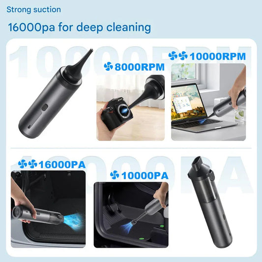 Portable Cordless Handheld Vacuum Cleaner - 16000Pa Suction, 3x2000mAh Battery, Multiple Attachments(black) - Mekamart Australia