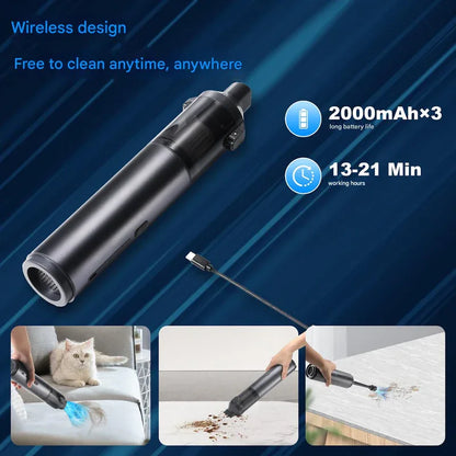 Portable Cordless Handheld Vacuum Cleaner - 16000Pa Suction, 3x2000mAh Battery, Multiple Attachments(black) - Mekamart Australia