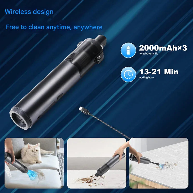 Portable Cordless Handheld Vacuum Cleaner - 16000Pa Suction, 3x2000mAh Battery, Multiple Attachments(Black and yellow) - Mekamart Australia