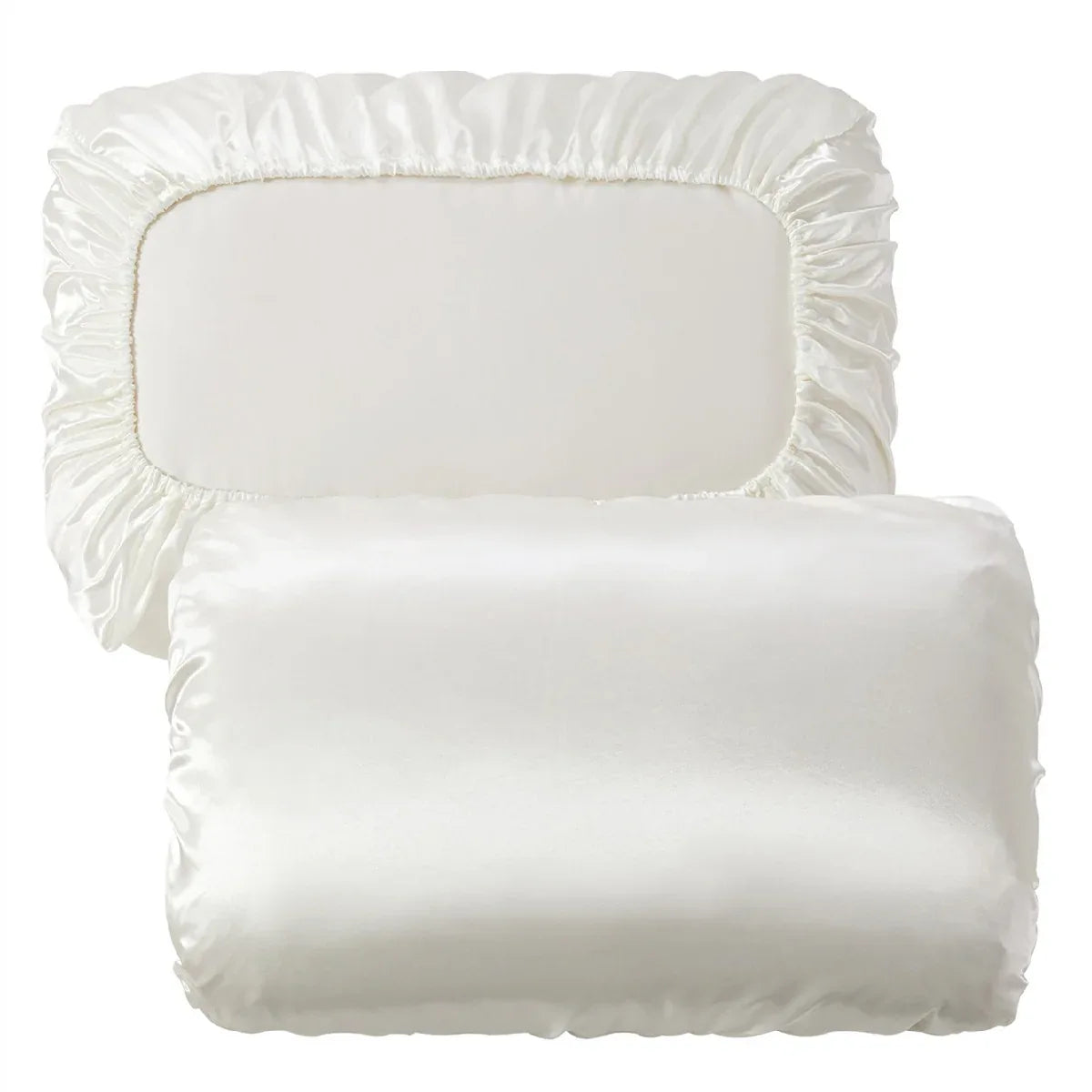 Beige Silky Satin Pillowcase Pair - Smooth for Hair & Skin, Elastic Fitted (46x90+16cm) - Mekamart Australia