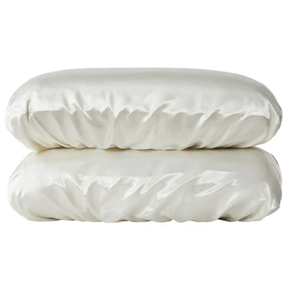 Beige Silky Satin Pillowcase Pair - Smooth for Hair & Skin, Elastic Fitted (46x70+16cm) - Mekamart Australia