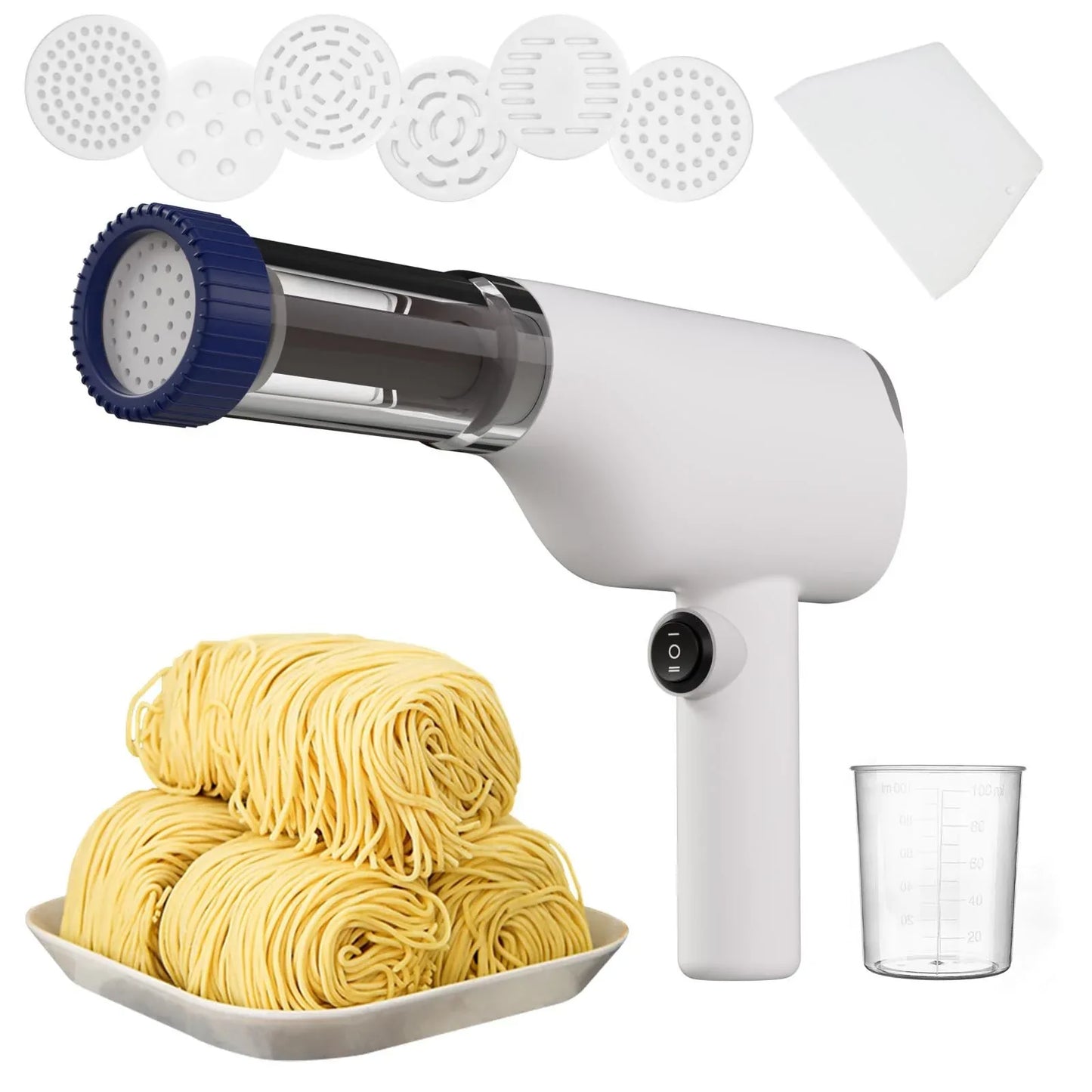 White Portable Rechargeable Noodle Maker - Multiple Shaping Discs - Mekamart Australia