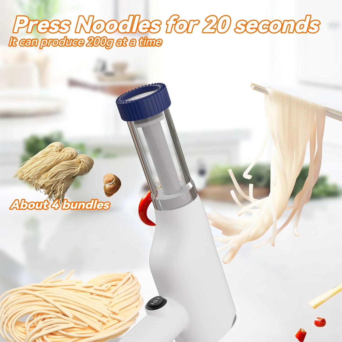 White Portable Rechargeable Noodle Maker - Multiple Shaping Discs - Mekamart Australia