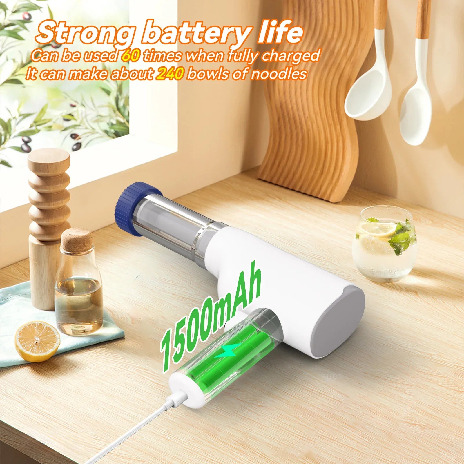 White Portable Rechargeable Noodle Maker - Multiple Shaping Discs - Mekamart Australia