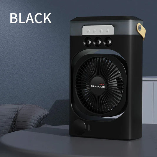 Black 3-in-1 Portable Air Cooler Fan - Desktop Humidifier & LED Light, Nano Mist - Mekamart Australia