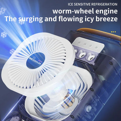 Black 3-in-1 Portable Air Cooler Fan - Desktop Humidifier & LED Light, Nano Mist - Mekamart Australia