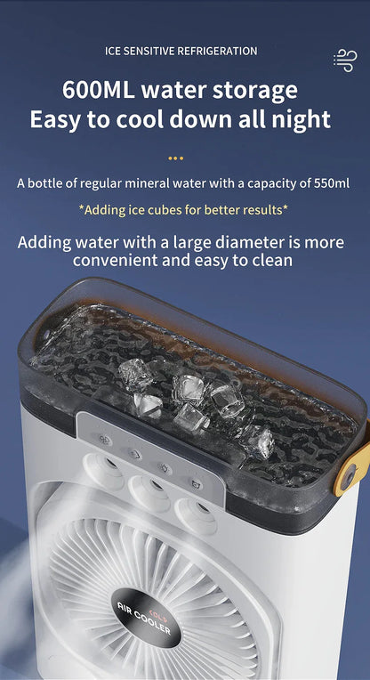 Black 3-in-1 Portable Air Cooler Fan - Desktop Humidifier & LED Light, Nano Mist - Mekamart Australia