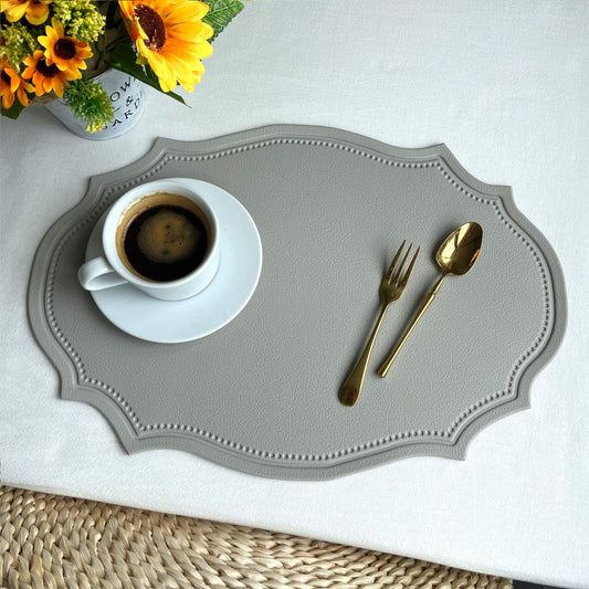 4 pcs Retro Faux Leather Placemat - Waterproof & Oil-Proof Dining Table Mat (Light grey) - Mekamart Australia