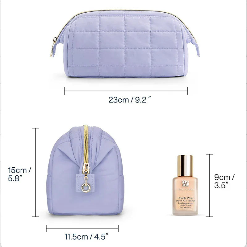 Pink Chic Quilted Puffer Makeup Bag - Large Capacity Travel Cosmetic Organizer with Wide Opening - Mekamart Australia