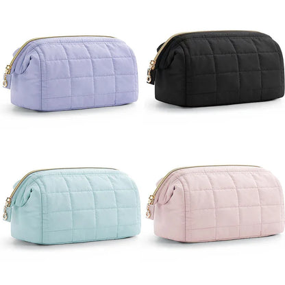 Purple Chic Quilted Puffer Makeup Bag - Large Capacity Travel Cosmetic Organizer with Wide Opening - Mekamart Australia