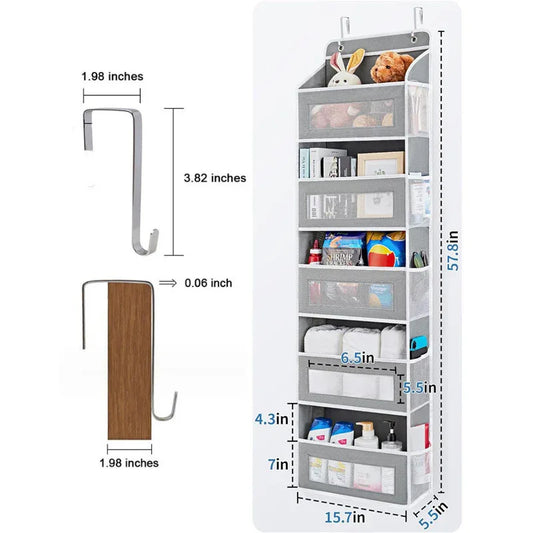 Grey Heavy Duty 5-Tier Over-The-Door Hanging Organizer - Space-Saving Storage with Clear Windows & Mesh Pockets - Mekamart Australia