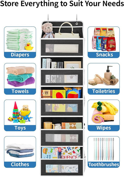 Grey Heavy Duty 5-Tier Over-The-Door Hanging Organizer - Space-Saving Storage with Clear Windows & Mesh Pockets - Mekamart Australia
