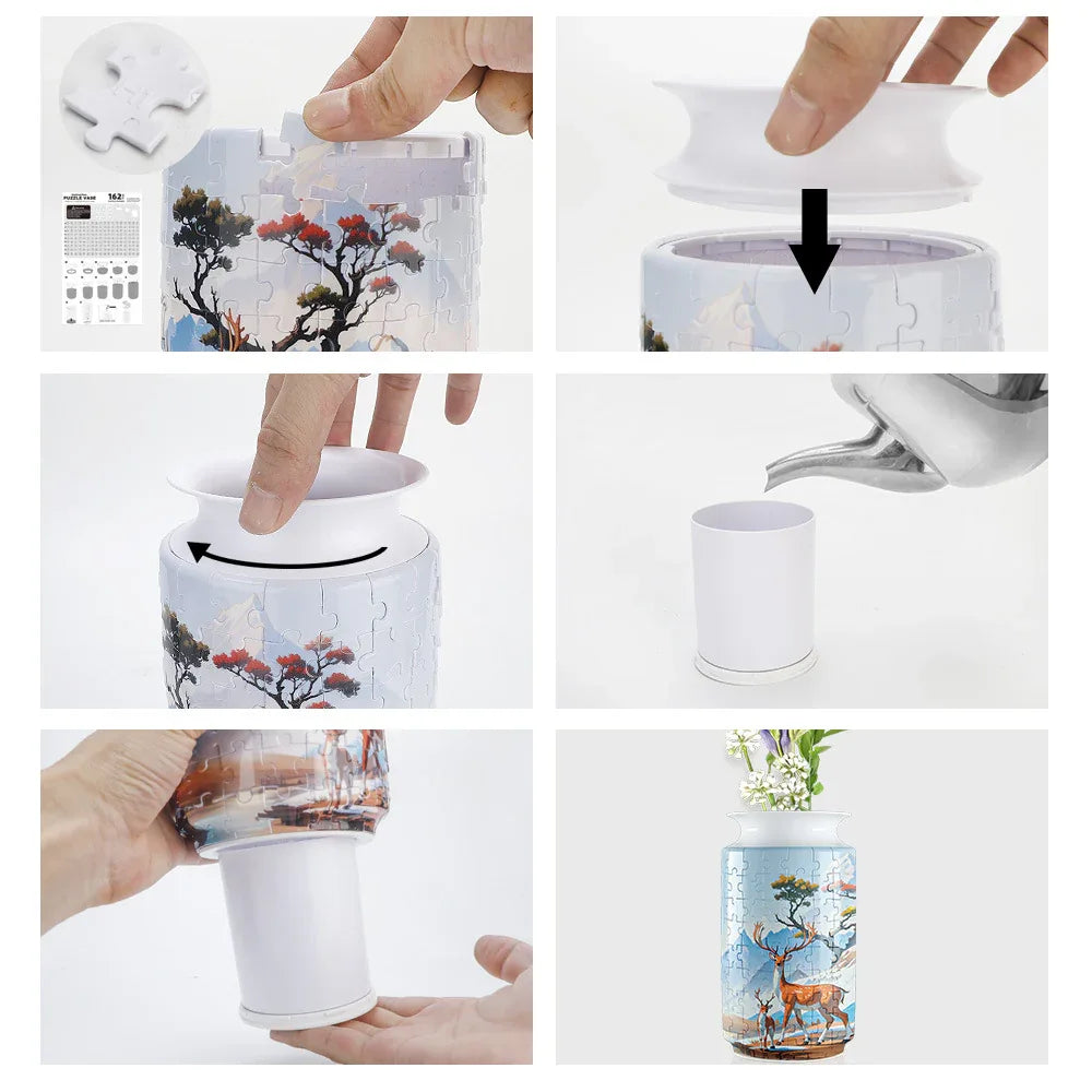 Colorful Style 1 DIY 3D Puzzle Vase - Creative Jigsaw Flower Holder with Waterproof Liner - Decorative Home Accent & Unique Gift - Mekamart Australia