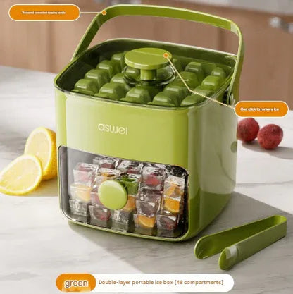 Green Innovative Press-Release Ice Cube Maker - Dual Layer Trays & Storage Bin (48 Cubes) - Mekamart Australia