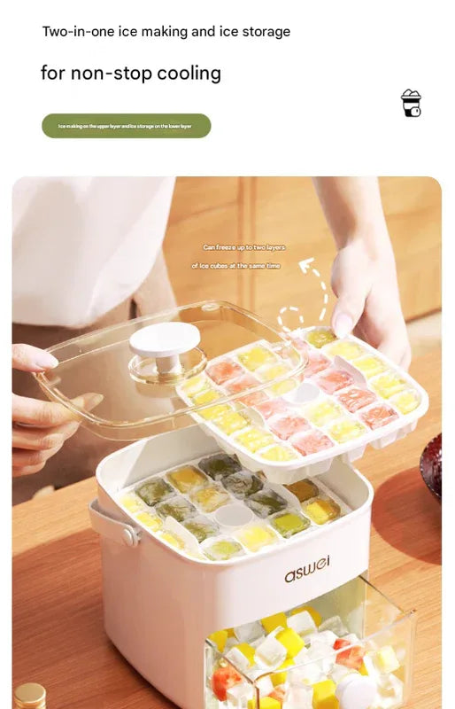 Green Innovative Press-Release Ice Cube Maker - Dual Layer Trays & Storage Bin (48 Cubes) - Mekamart Australia