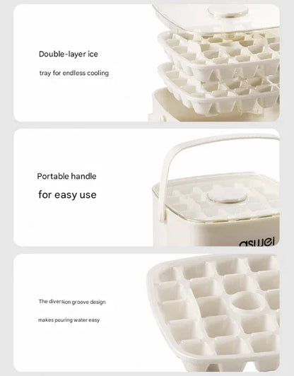 Blue Innovative Press-Release Ice Cube Maker - Dual Layer Trays & Storage Bin (48 Cubes) - Mekamart Australia
