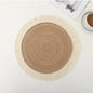 Brown Chic Round Woven Placemats with Tassel Fringe - Set of 4, Cotton Ramie Blend, Heat Resistant Table Mats - Mekamart Australia