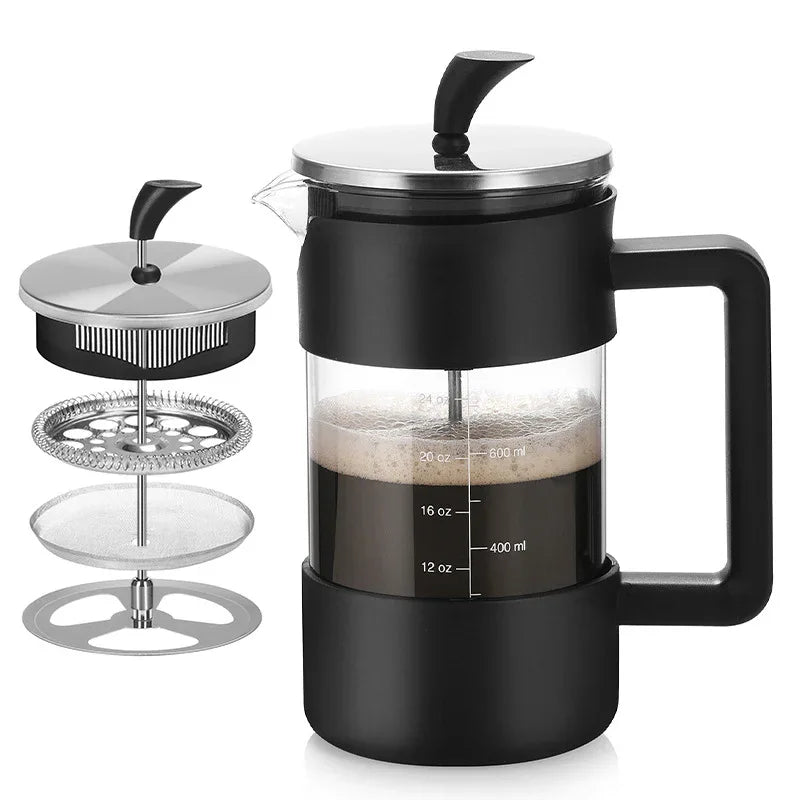 Black Classic 1000ml French Press Coffee & Tea Maker - Heat Resistant Borosilicate Glass, Stainless Steel Filter - Mekamart Australia