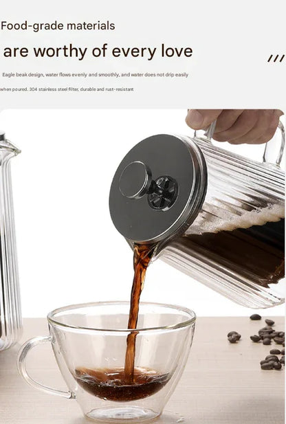 Transparent Elegant Ribbed Double Wall Glass French Press - 650ml Heat Resistant Coffee and Tea Maker with Stainless Steel Filter - Mekamart Australia