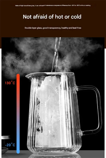 Transparent Elegant Ribbed Double Wall Glass French Press - 1000ml Heat Resistant Coffee and Tea Maker with Stainless Steel Filter - Mekamart Australia
