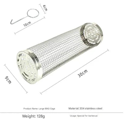 2 Pcs Size L Silver Rolling Stainless Steel BBQ Grill Basket - Cylindrical Grilling Cage for Veggies, Meats & More (304 Food-Grade) - Mekamart Australia