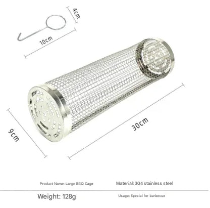 Silver 2-Piece Rolling Stainless Steel BBQ Grill Basket Set (Small & Large) - 304 Food-Grade Grilling Cages with Hooks - Mekamart Australia