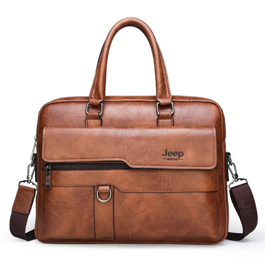 Brown Men's PU Leather Briefcase - Vintage Style Laptop Messenger Bag, Crossbody Satchel for Business & Casual - Mekamart Australia