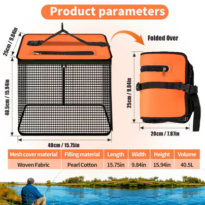 1 Piece Orange and Black Durable Collapsible Fishing Keepnet - Large 40.5L Quick-Dry Coated Nylon Fish Basket for Live Bait & Catch - Mekamart Australia