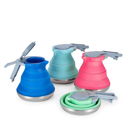 Rose Red 1.5L Collapsible Silicone Camping Kettle - Portable Foldable Travel Water Boiler, Stainless Steel Base - Mekamart Australia