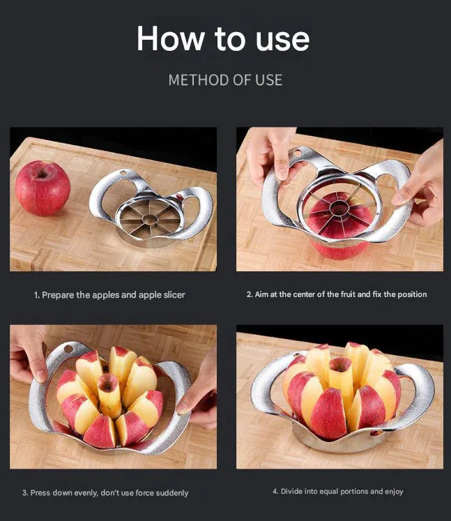 Silver Premium Apple Slicer Corer - Heavy Duty Stainless Steel Fruit Cutter, 12-Slice Divider Kitchen Gadget - Mekamart Australia