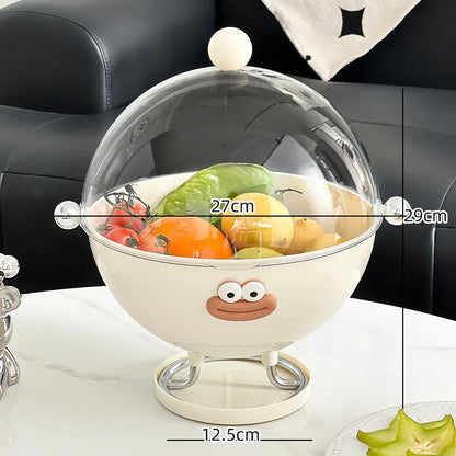 Beige Whimsical Covered Fruit Bowl with Flip Lid & Drainer - Cute Design Snack & Candy Dish for Living Room - Mekamart Australia
