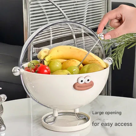 Beige Whimsical Covered Fruit Bowl with Flip Lid & Drainer - Cute Design Snack & Candy Dish for Living Room - Mekamart Australia