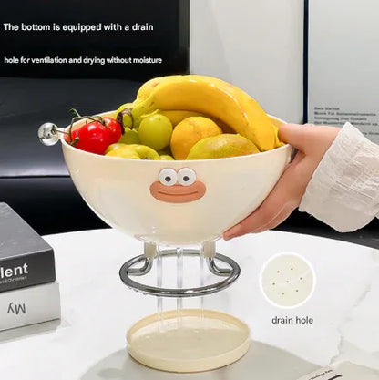 Beige Whimsical Covered Fruit Bowl with Flip Lid & Drainer - Cute Design Snack & Candy Dish for Living Room - Mekamart Australia