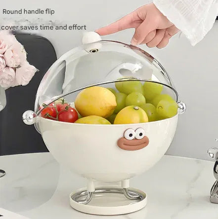 Red Whimsical Covered Fruit Bowl with Flip Lid & Drainer - Cute Design Snack & Candy Dish for Living Room - Mekamart Australia