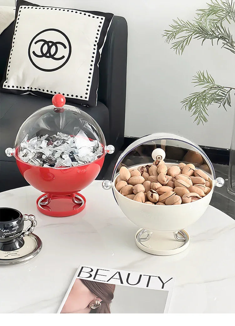 Red Whimsical Covered Fruit Bowl with Flip Lid & Drainer - Cute Design Snack & Candy Dish for Living Room - Mekamart Australia