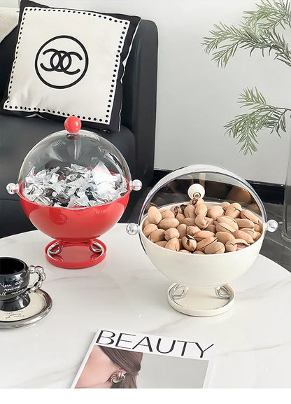 Red Whimsical Covered Fruit Bowl with Flip Lid & Drainer - Cute Design Snack & Candy Dish for Living Room - Mekamart Australia