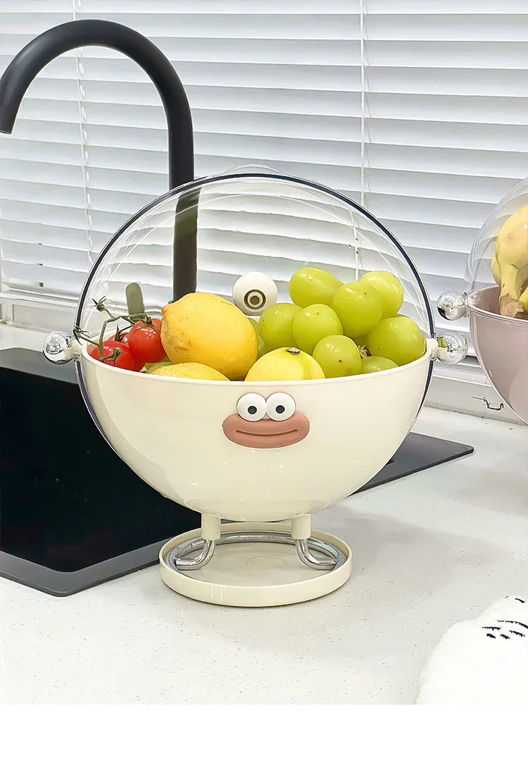 Red Whimsical Covered Fruit Bowl with Flip Lid & Drainer - Cute Design Snack & Candy Dish for Living Room - Mekamart Australia